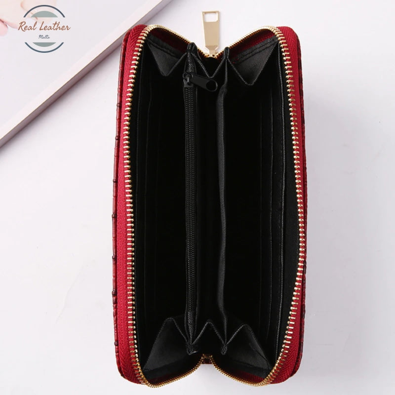 Genuine Leather Ladys Croc Style Long Wallet