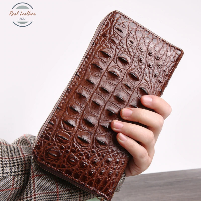 Genuine Leather Ladys Croc Style Long Wallet