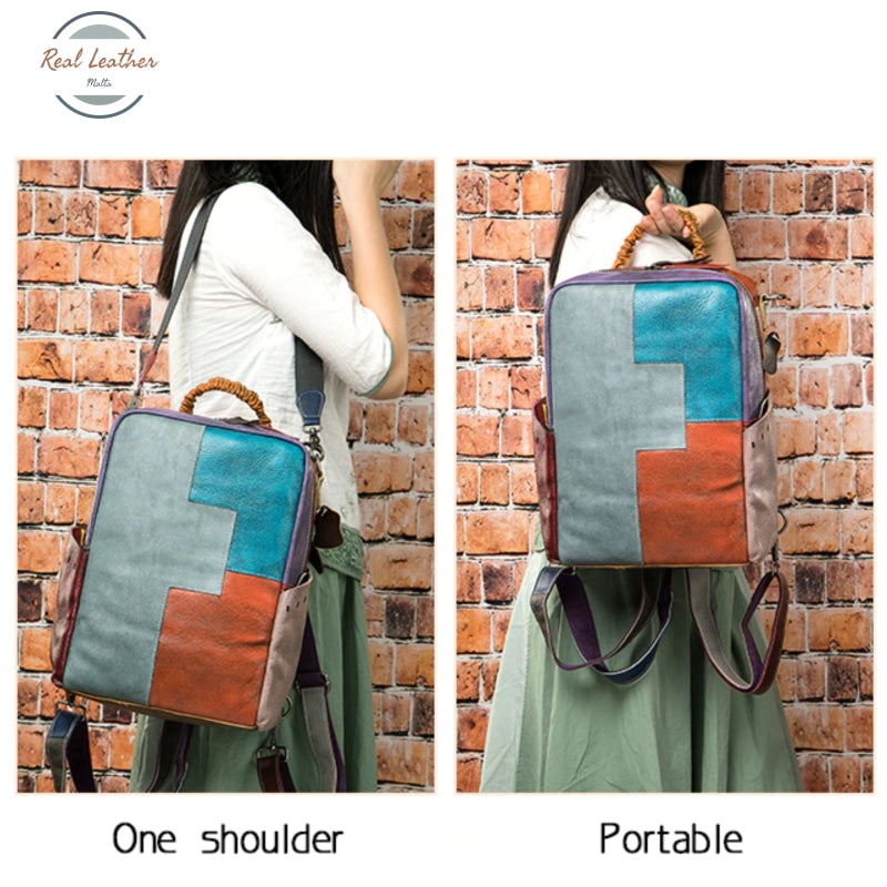 Genuine Leather Ladys Travel Convertible Backpack