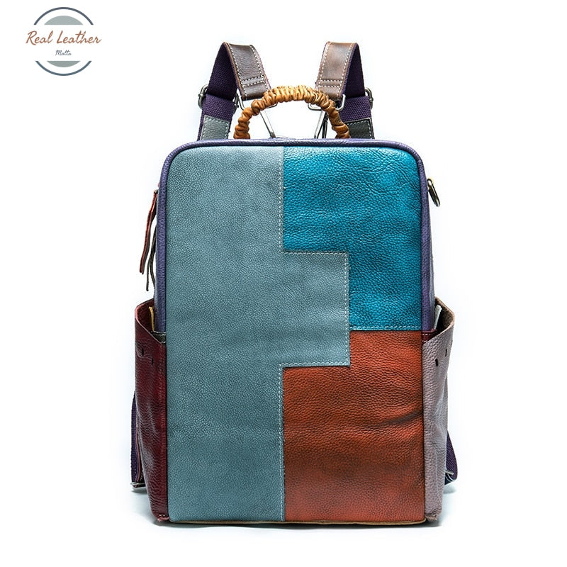 Genuine Leather Ladys Travel Convertible Backpack Multi-Color