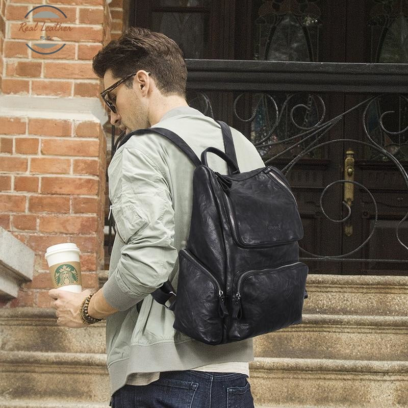 Full-Grain Genuine Leather Laptop Backpack