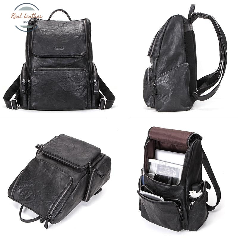 Full-Grain Genuine Leather Laptop Backpack