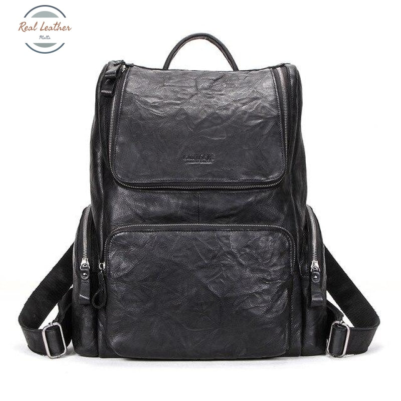 Full-Grain Genuine Leather Laptop Backpack Black