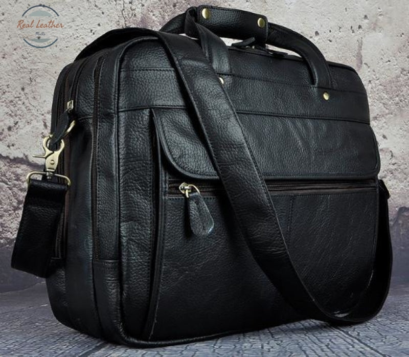 Leather Business Briefcase Black 2 Bags