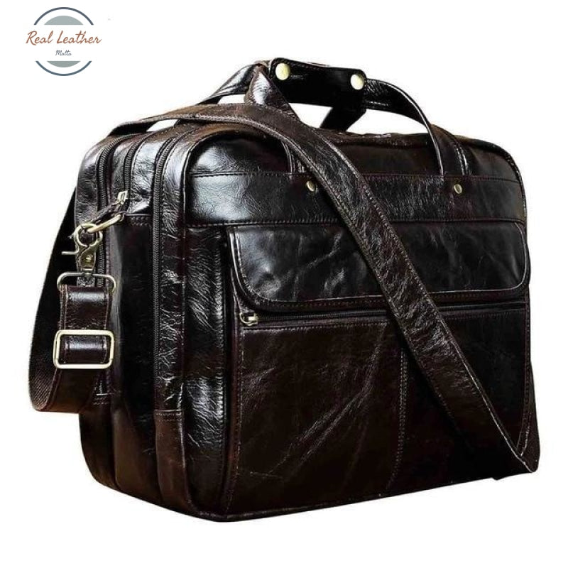 Leather Business Briefcase Coffee 2 Bags