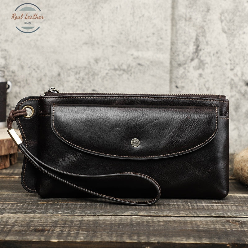 Genuine Leather Long Wallet / Wristlet Clutch