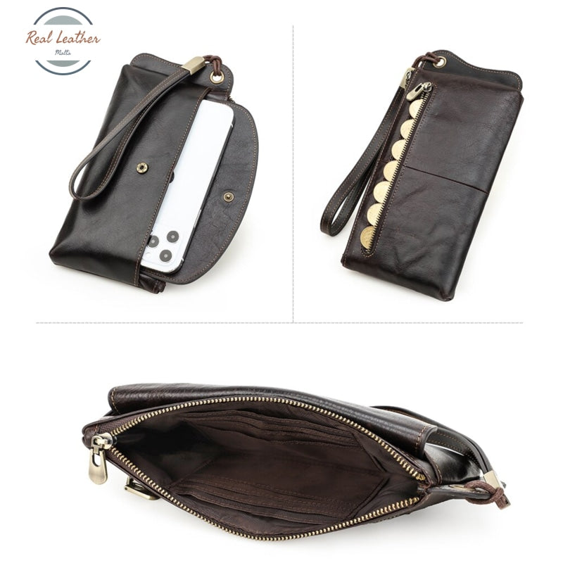 Genuine Leather Long Wallet / Wristlet Clutch