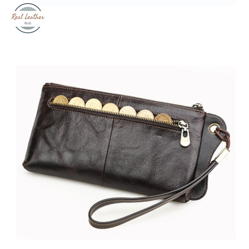 Genuine Leather Long Wallet / Wristlet Clutch