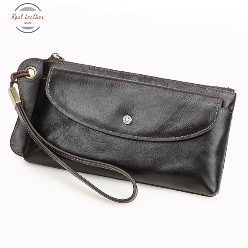 Genuine Leather Long Wallet / Wristlet Clutch