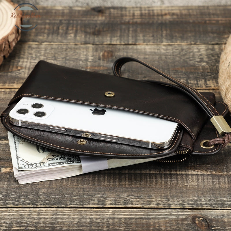 Genuine Leather Long Wallet / Wristlet Clutch