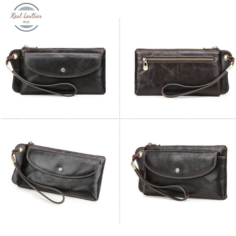 Genuine Leather Long Wallet / Wristlet Clutch
