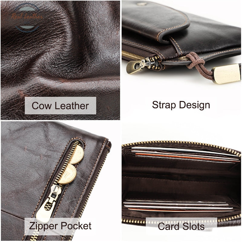 Genuine Leather Long Wallet / Wristlet Clutch