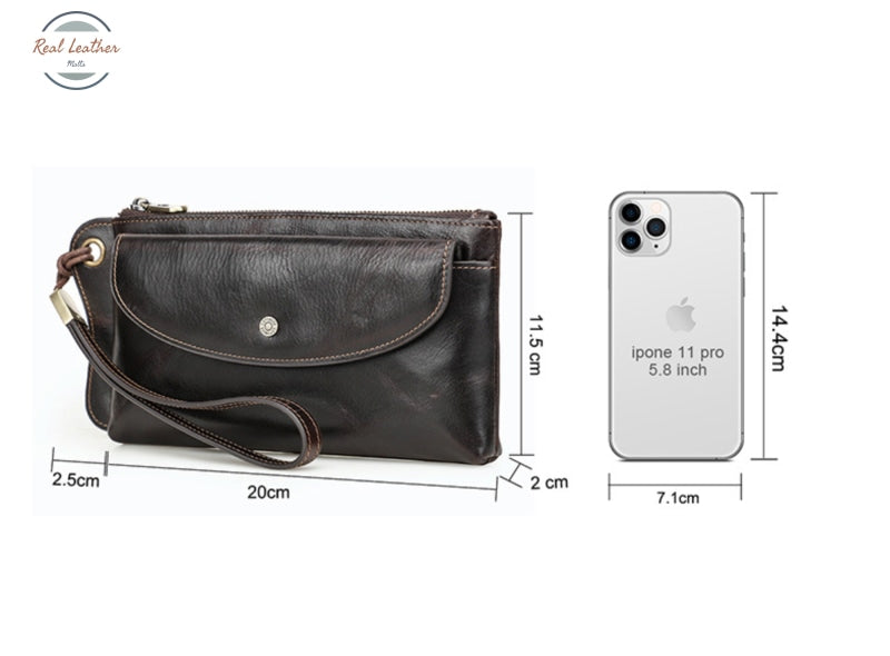 Genuine Leather Long Wallet / Wristlet Clutch