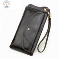 Genuine Leather Long Wallet / Wristlet Clutch Coffee
