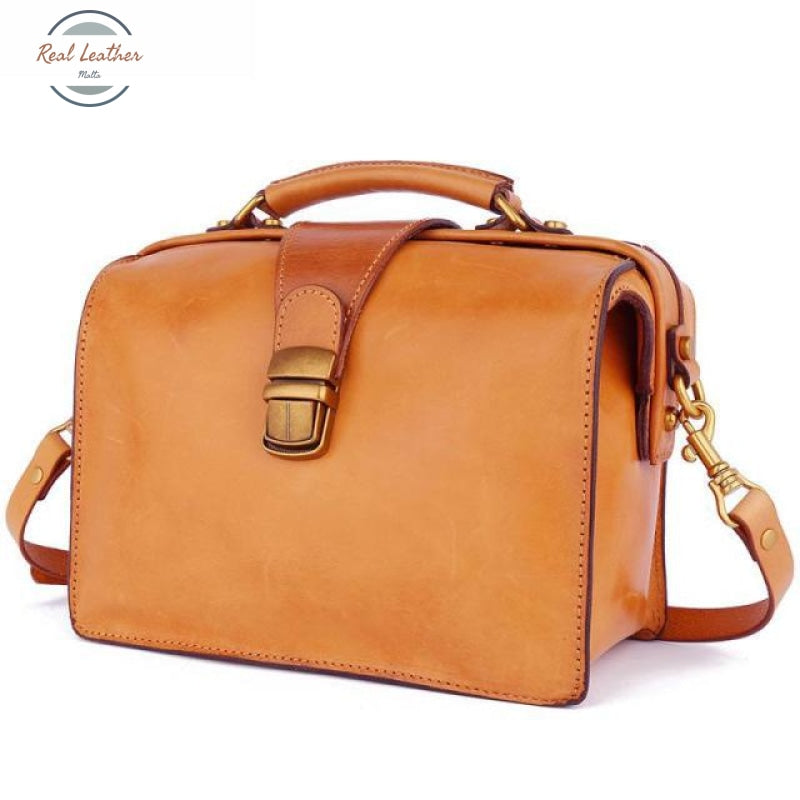 Genuine Leather Luxury Women Doctor Bag Light Brown