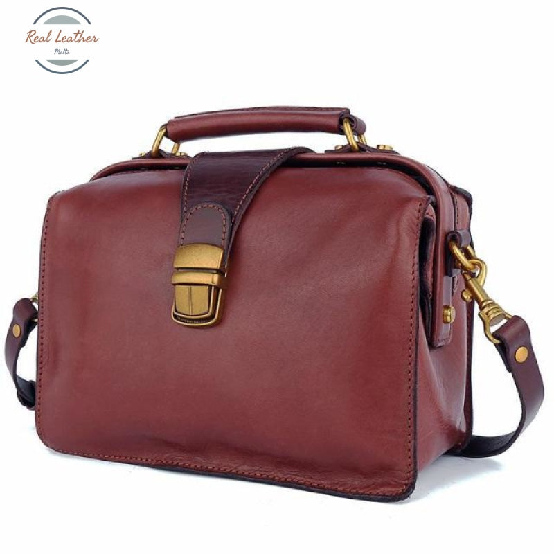 Genuine Leather Luxury Women Doctor Bag Red Brown
