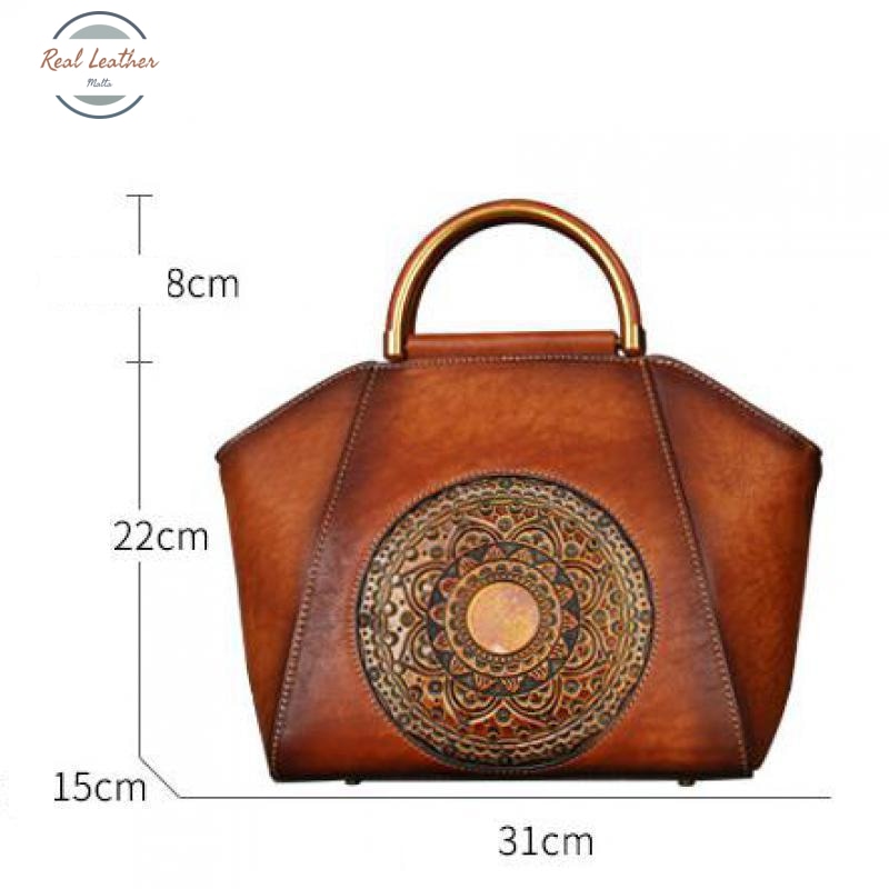 Genuine Leather Mandala Design Vintage Handbag