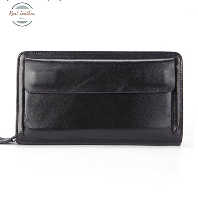 Genuine Leather Men Business Clutch Wallet Black Wallets & Money Clips