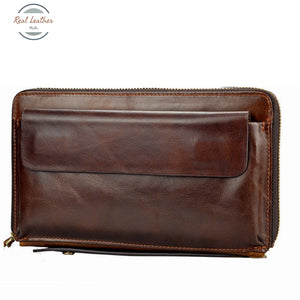 Genuine Leather Men Business Clutch Wallet Brown Wallets & Money Clips