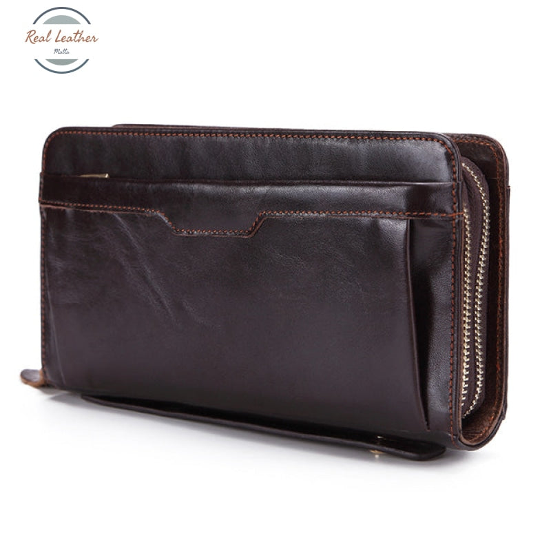 Genuine Leather Men Business Clutch Wallet Coffee Design2 Wallets & Money Clips