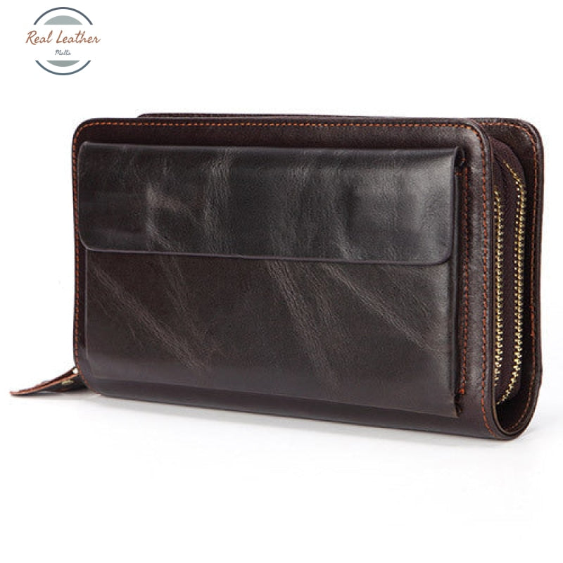 Genuine Leather Men Business Clutch Wallet Vintage Coffee Wallets & Money Clips