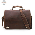 Genuine Leather Men Vintage Briefcase Coffee