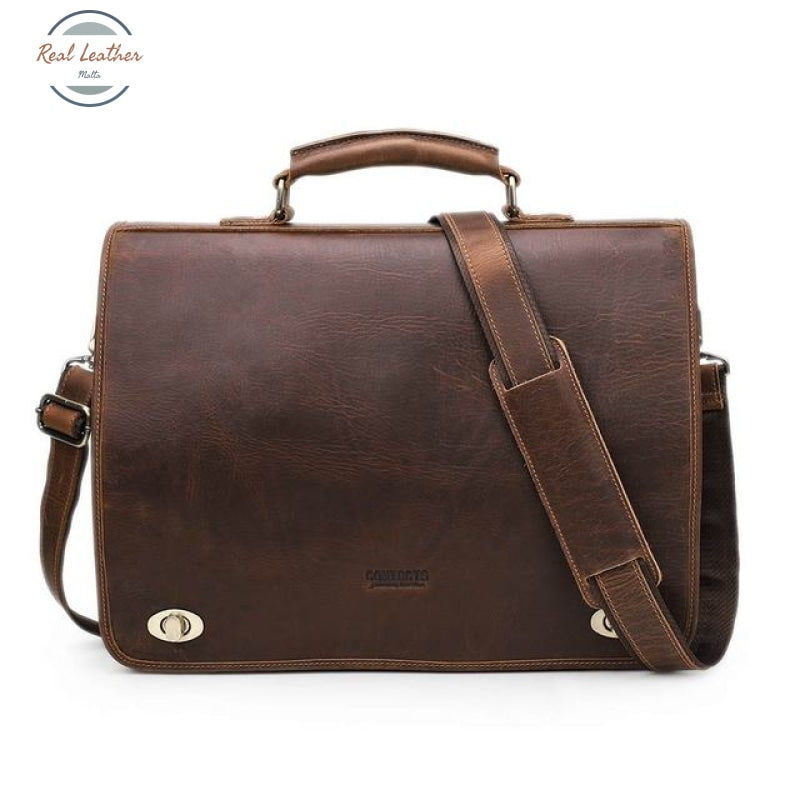 Genuine Leather Men Vintage Briefcase Coffee