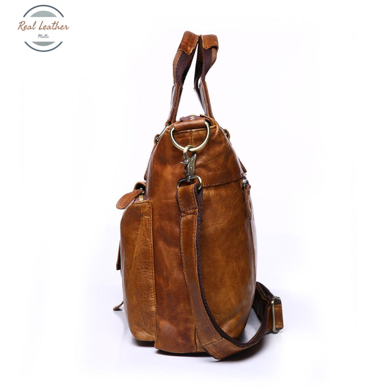 Genuine Leather Men Vintage Briefcase/ Laptop Bag
