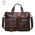 Genuine Leather Men Vintage Briefcase/ Laptop Bag Coffee