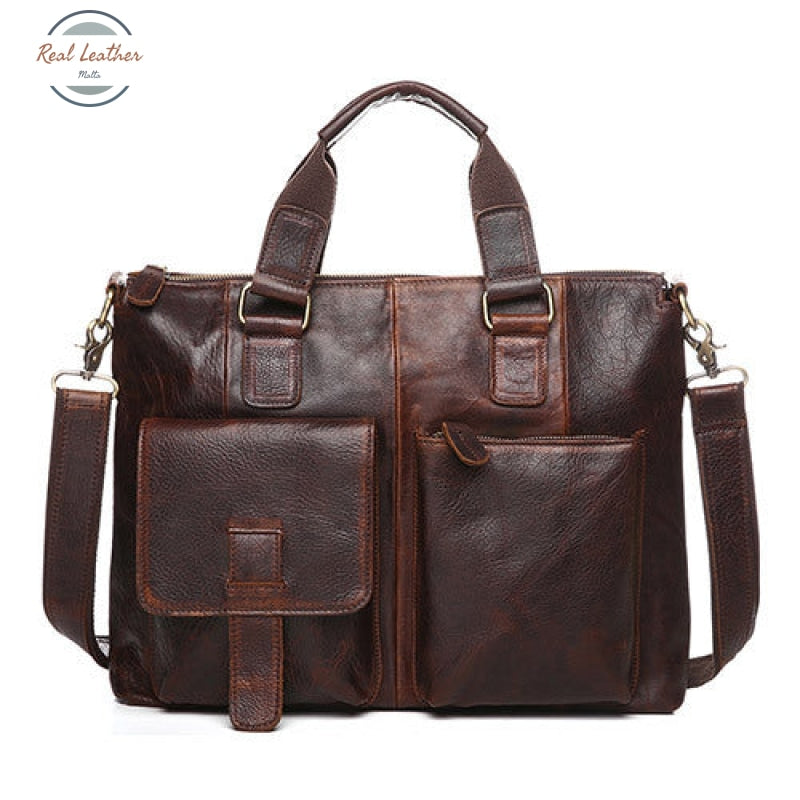 Genuine Leather Men Vintage Briefcase/ Laptop Bag Coffee