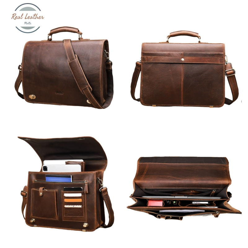 Genuine Leather Men Vintage Briefcase