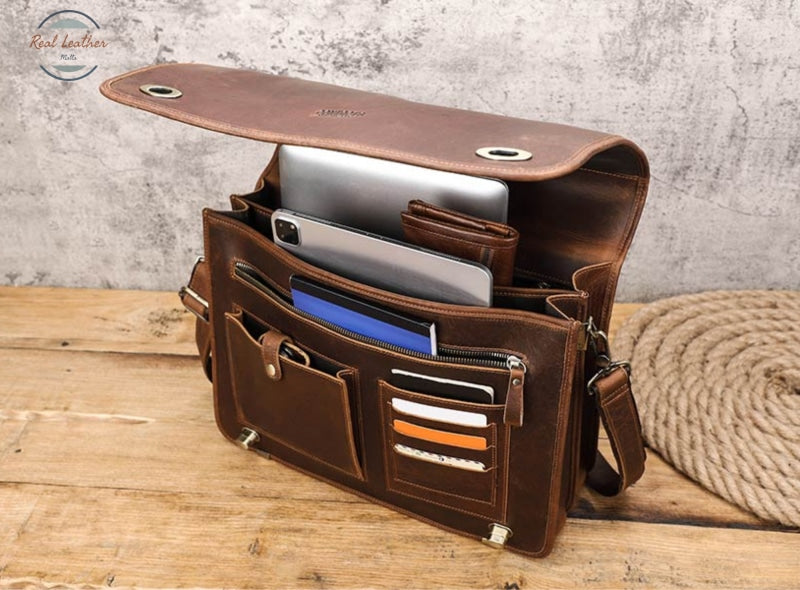 Genuine Leather Men Vintage Briefcase