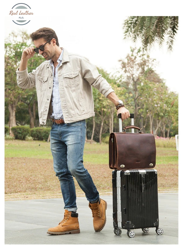 Genuine Leather Men Vintage Briefcase