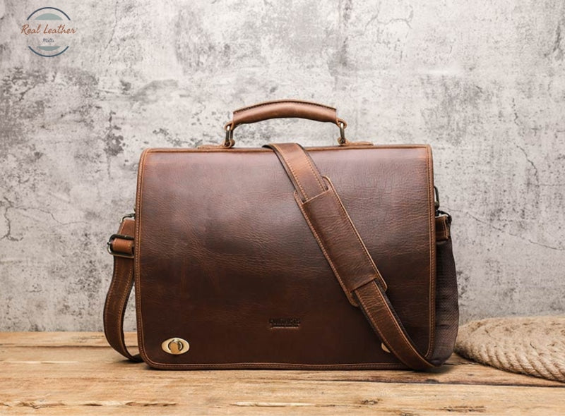 Genuine Leather Men Vintage Briefcase