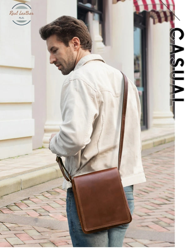 Genuine Leather Men Vintage Flap Messenger Bag Bags