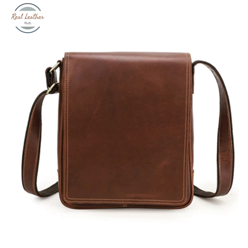 Genuine Leather Men Vintage Flap Messenger Bag Brown Bags