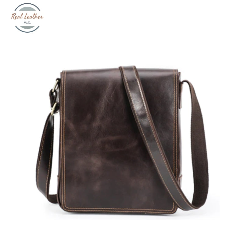 Genuine Leather Men Vintage Flap Messenger Bag Coffee Bags