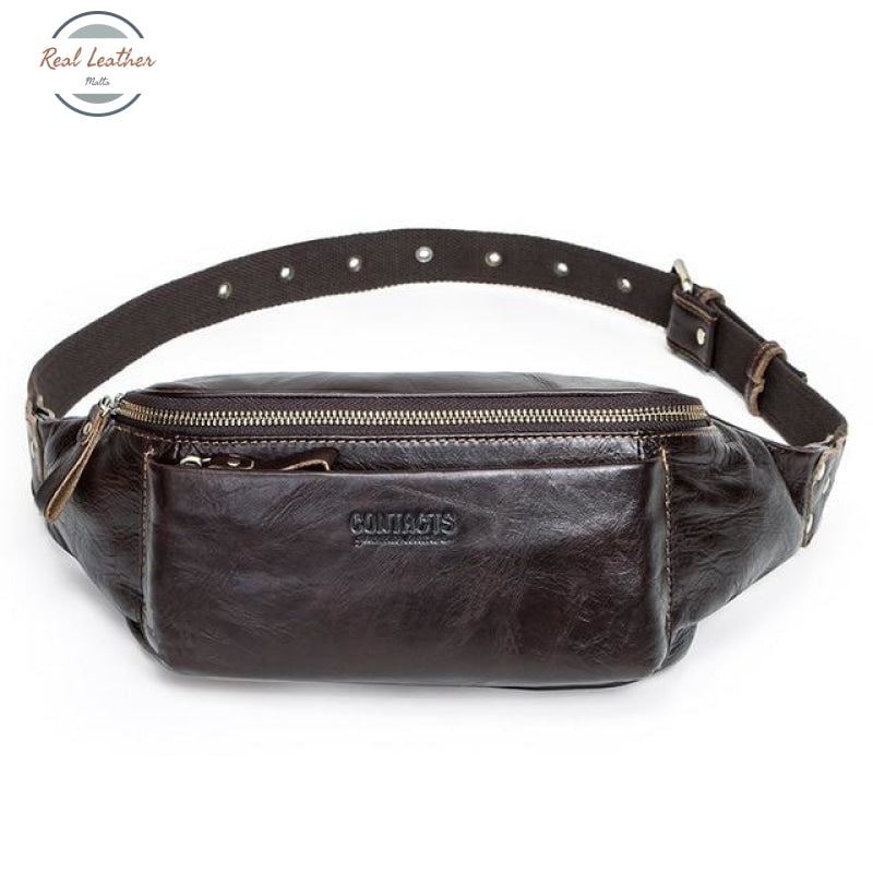 Genuine Leather Men Waist Bag Coffee / China Belt Bags