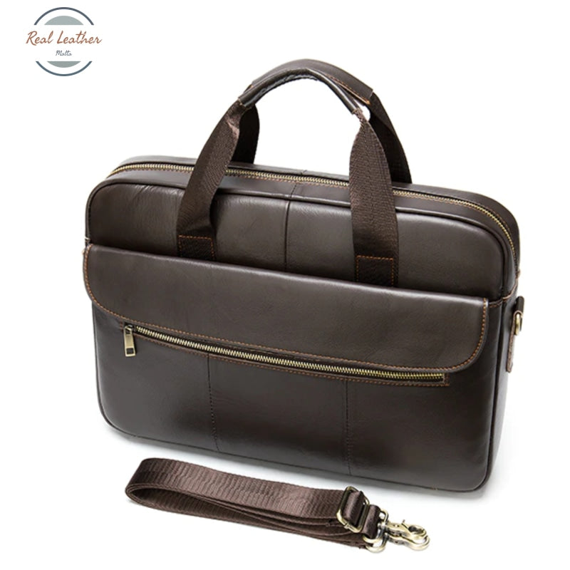 Genuine Leather Mens 15-Inch Briefcase / Office Bag
