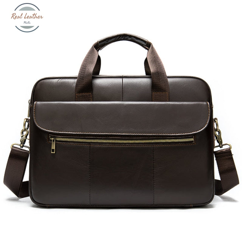 Genuine Leather Mens 15-Inch Briefcase / Office Bag Coffee