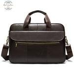 Genuine Leather Mens 15-Inch Briefcase / Office Bag Coffee