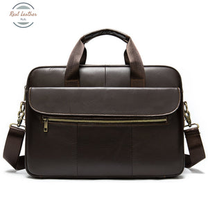 Genuine Leather Mens 15-Inch Briefcase / Office Bag Coffee