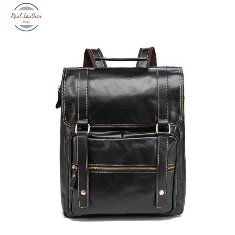 Genuine Leather Mens Casual 14 Backpack Black Backpacks