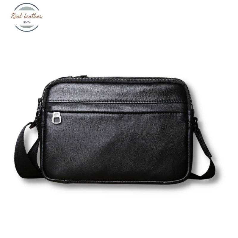 Genuine Leather Mens Casual Messenger Bag Black Bags