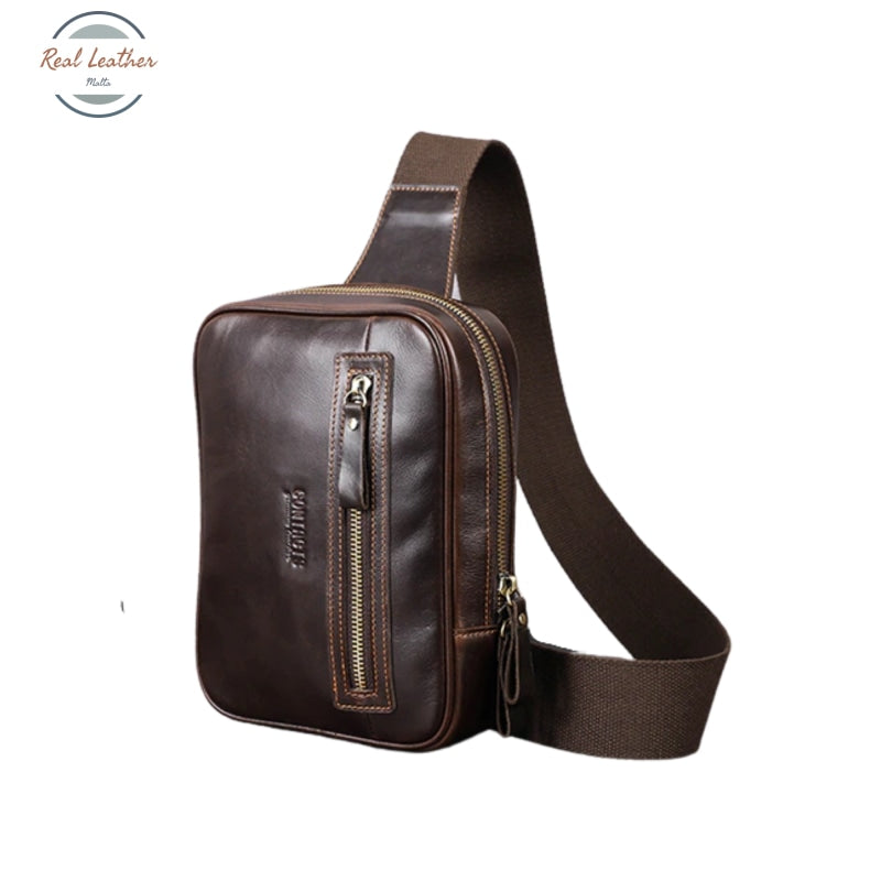Genuine Leather Mens Casual Sling/Chest Bag Coffee Belt Bags