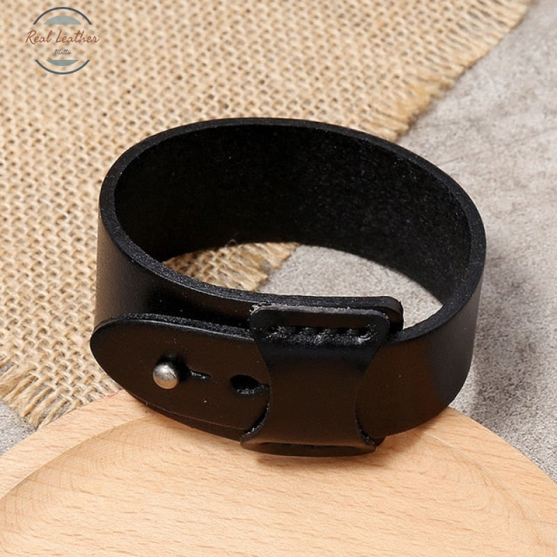 Genuine Leather Mens Cuff Wrist Band Black Bracelets