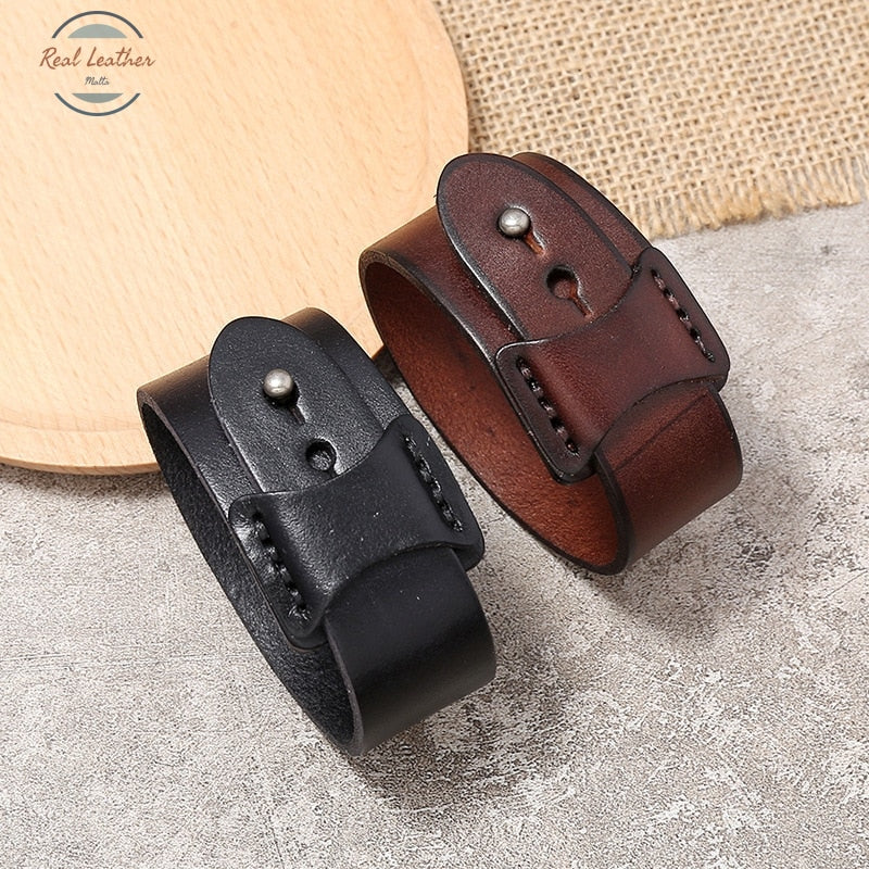 Genuine Leather Mens Cuff Wrist Band Bracelets
