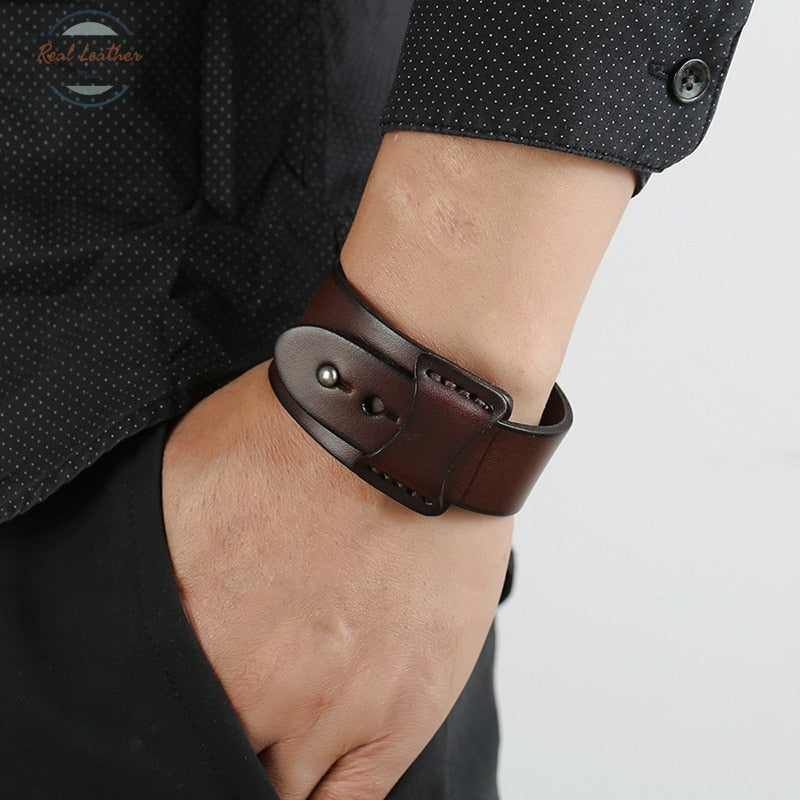 Genuine Leather Mens Cuff Wrist Band Bracelets