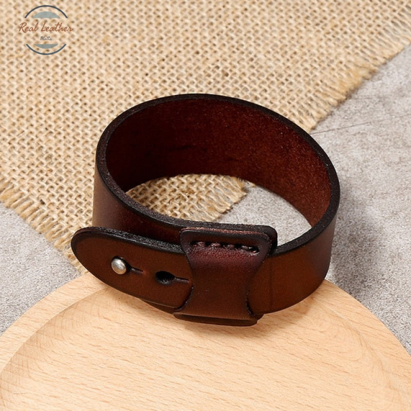 Genuine Leather Mens Cuff Wrist Band Brown Bracelets