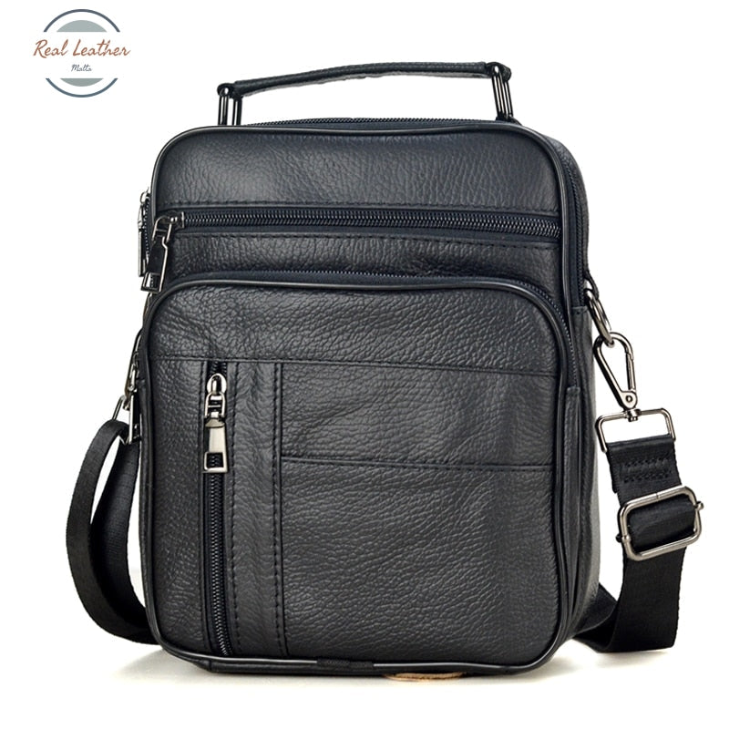 Genuine Leather Mens Daily Crossbody Bag Black 2